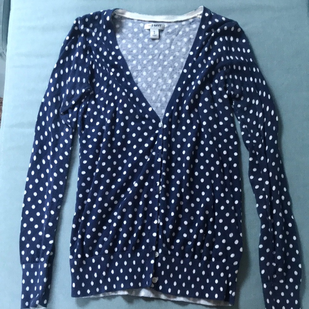 Navy polka dotted cardigan